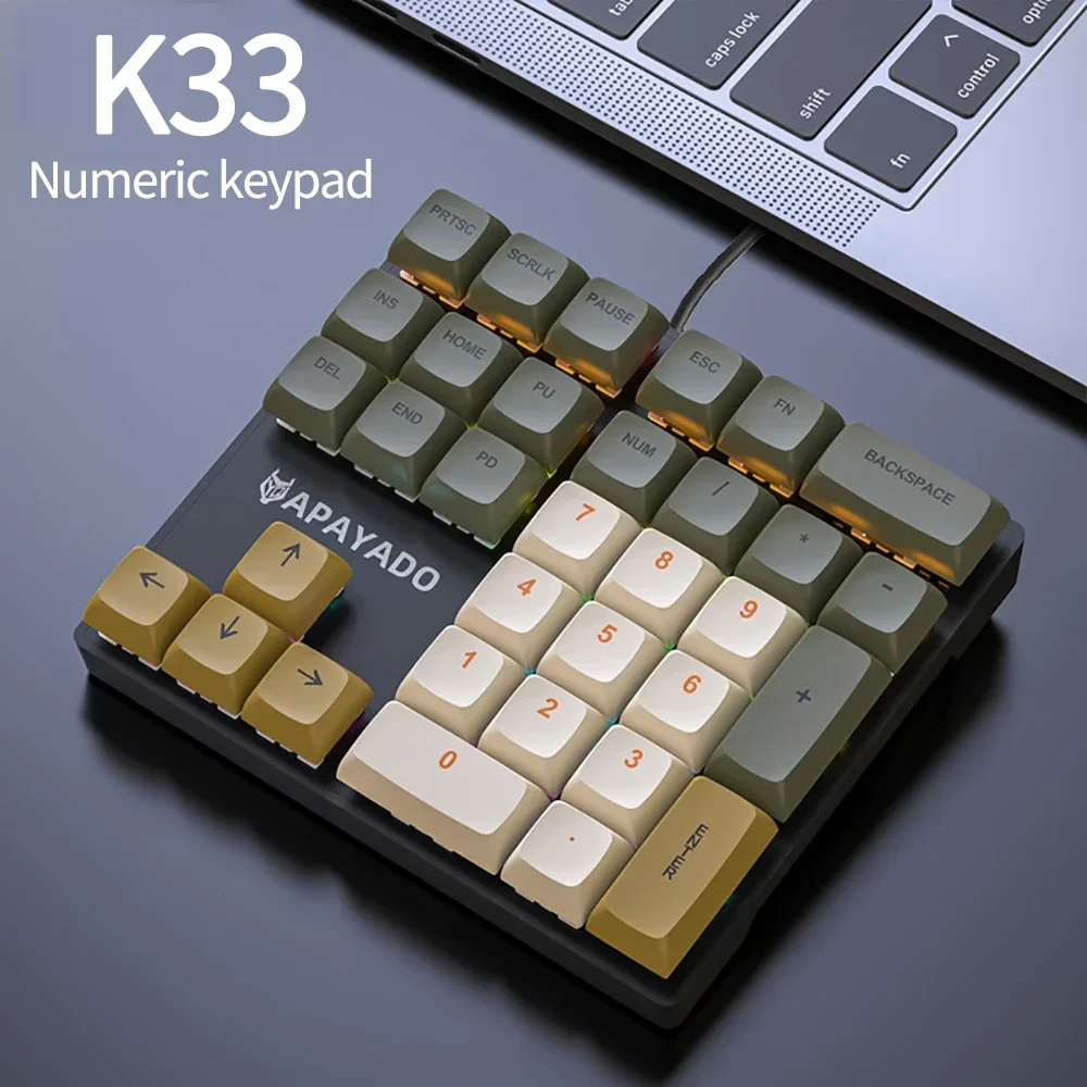 Wired Mechanical 33-Key Numeric Keypad with Multi-Color Lights Shaft Suitable for Finance Business Keypad Laptop Keyboard