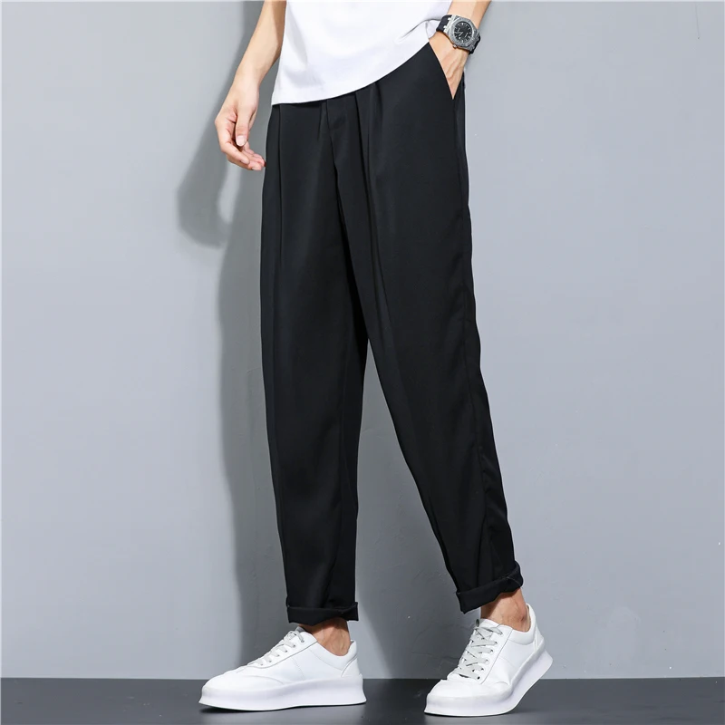 2023 Summer Men's Trousers Cotton Linen Fashion Casual Pants Solid Color  Loose Shorts