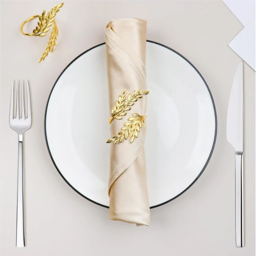 1/6/12pcs Modern Minimalist Napkin Ring Buckles Gold Leaf Metal Napkin Holder Christmas Thanksgiving Dinnig Table Decoration