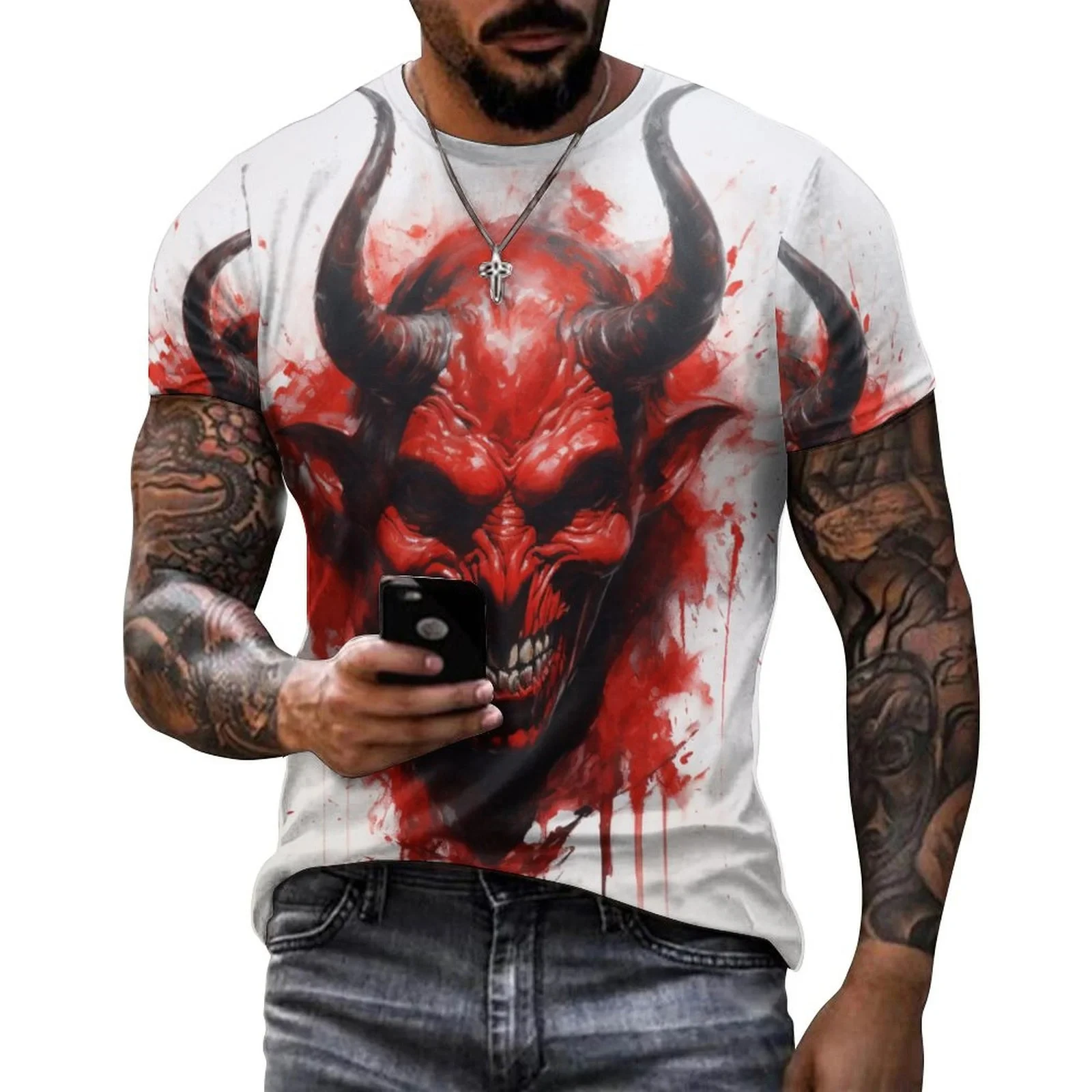 

Funny 3D Devil Satan Printed Men's T Shirts Hip Hop Trend Harajuku Streetwear Casual O-neck Short Sleeve Tops Fashion Loose Tees