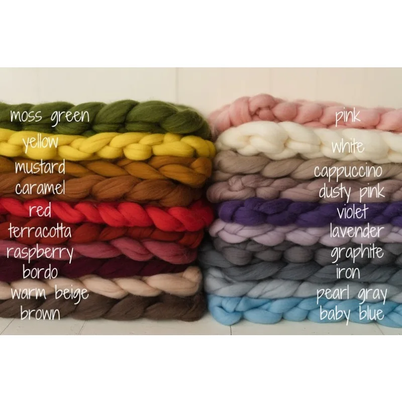 Newborn Photography Props Merino Wool Knitted Braid Blanket for Baby Photo Shoot Background Basket Stuffer Bump Wrap 50x50CM