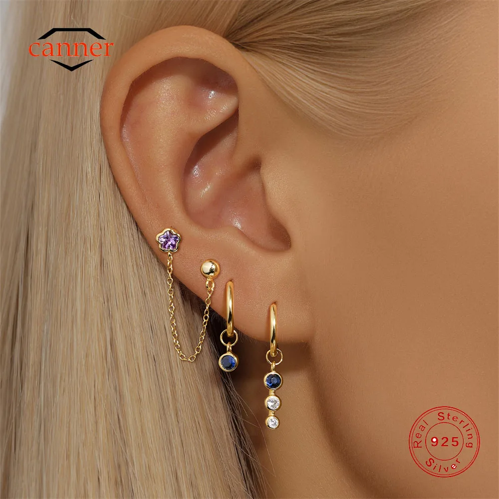 CANNER Purple Plum Blossom Zircon 925 Sterling Silver Drop Earrings Dla kobiet 18K Gold Ins Minimalism Earrings Fine Jewelry Gift