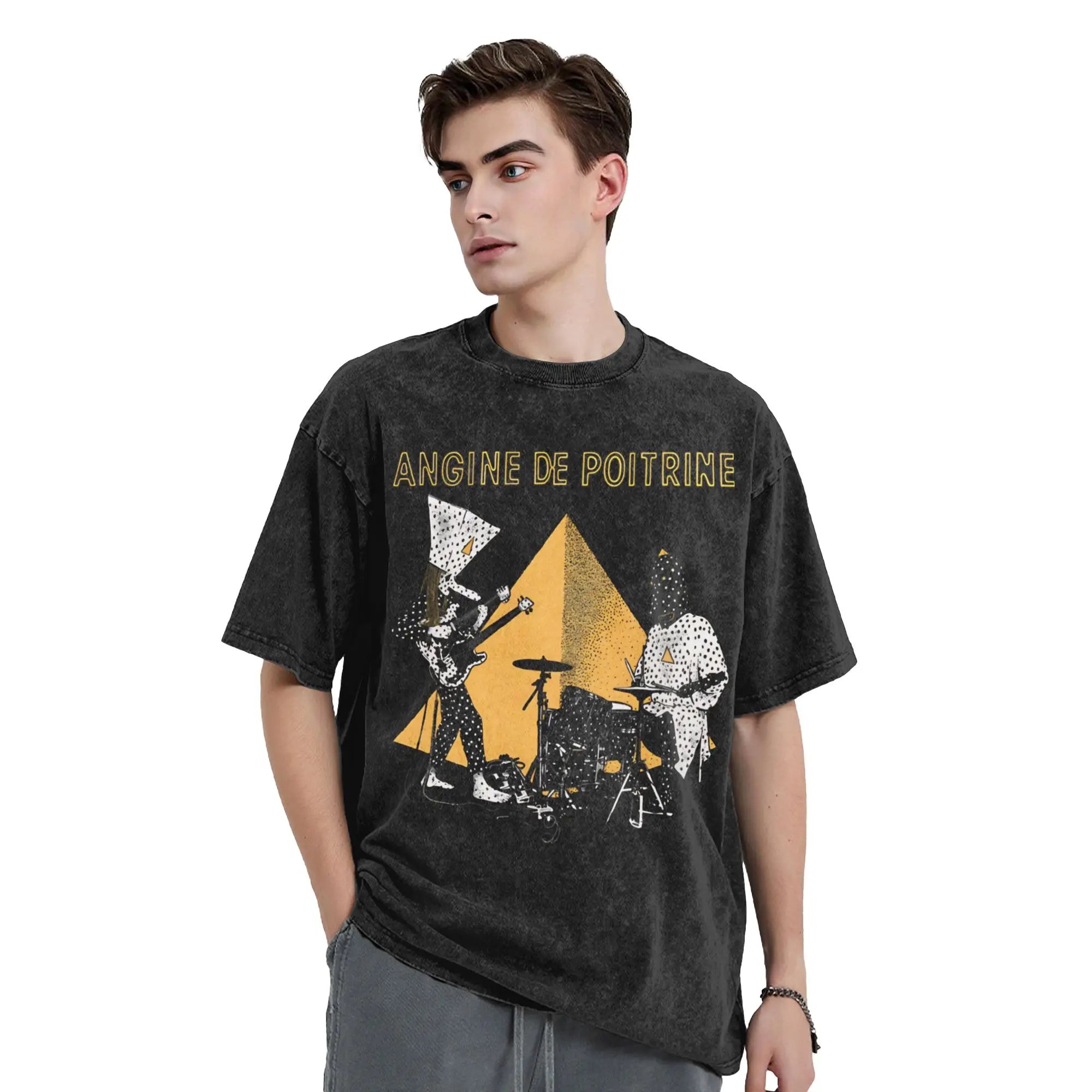 Music Band Angine de Poitrine  Vintage Washed T-Shirt Men Women  Funny Pure Cotton Tees O Neck Short Sleeve T Shirts Summer Tops