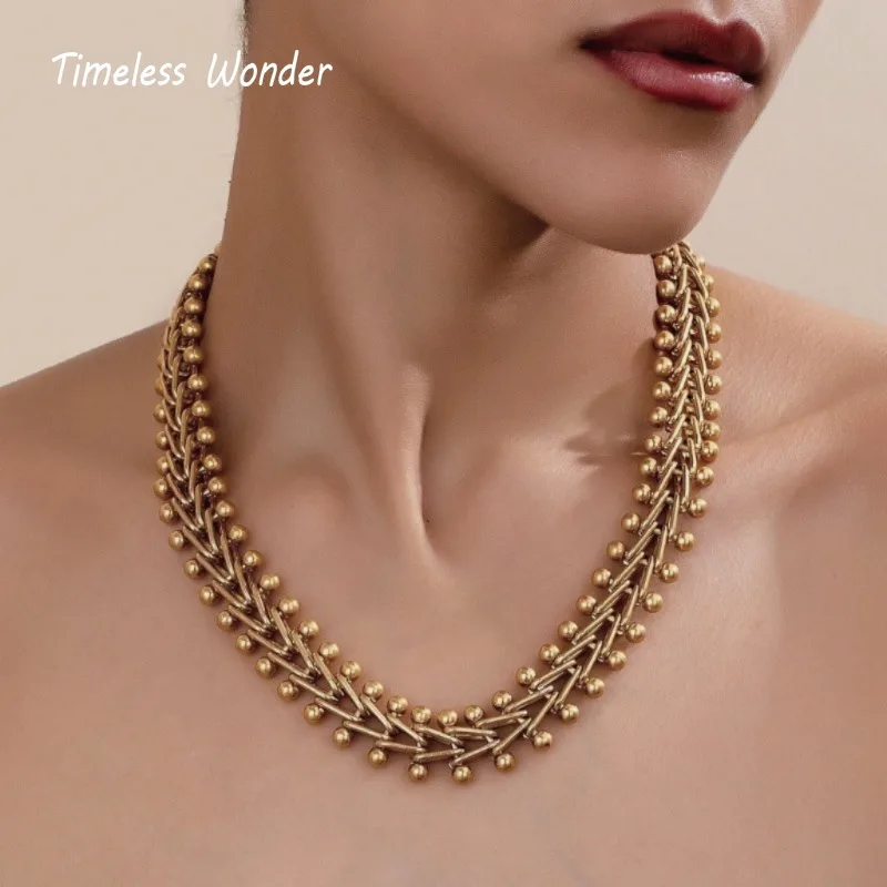 Timeless Wonder Retro Geo Pave Chains Necklaces for Women Designer Jewelry Runway Top Vintage Style Rare Simple Look Neat 3623