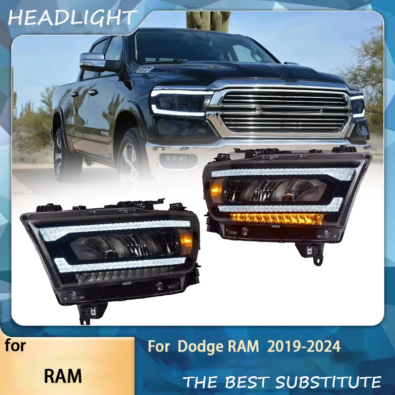 2PCS Suitable for19-24 Dodge Ram 1500 headlight assembly RAM modified LED daytime running light water steering headlight DODGE