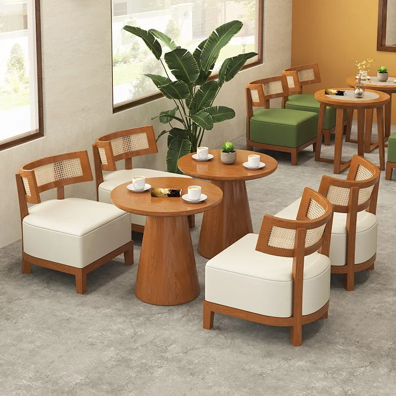 Coffee Shop Negotiations Table and Chair Combination Designer Milk Tea Shop Vine Weaving Solid Wood Nordic Chair Dessert Shop