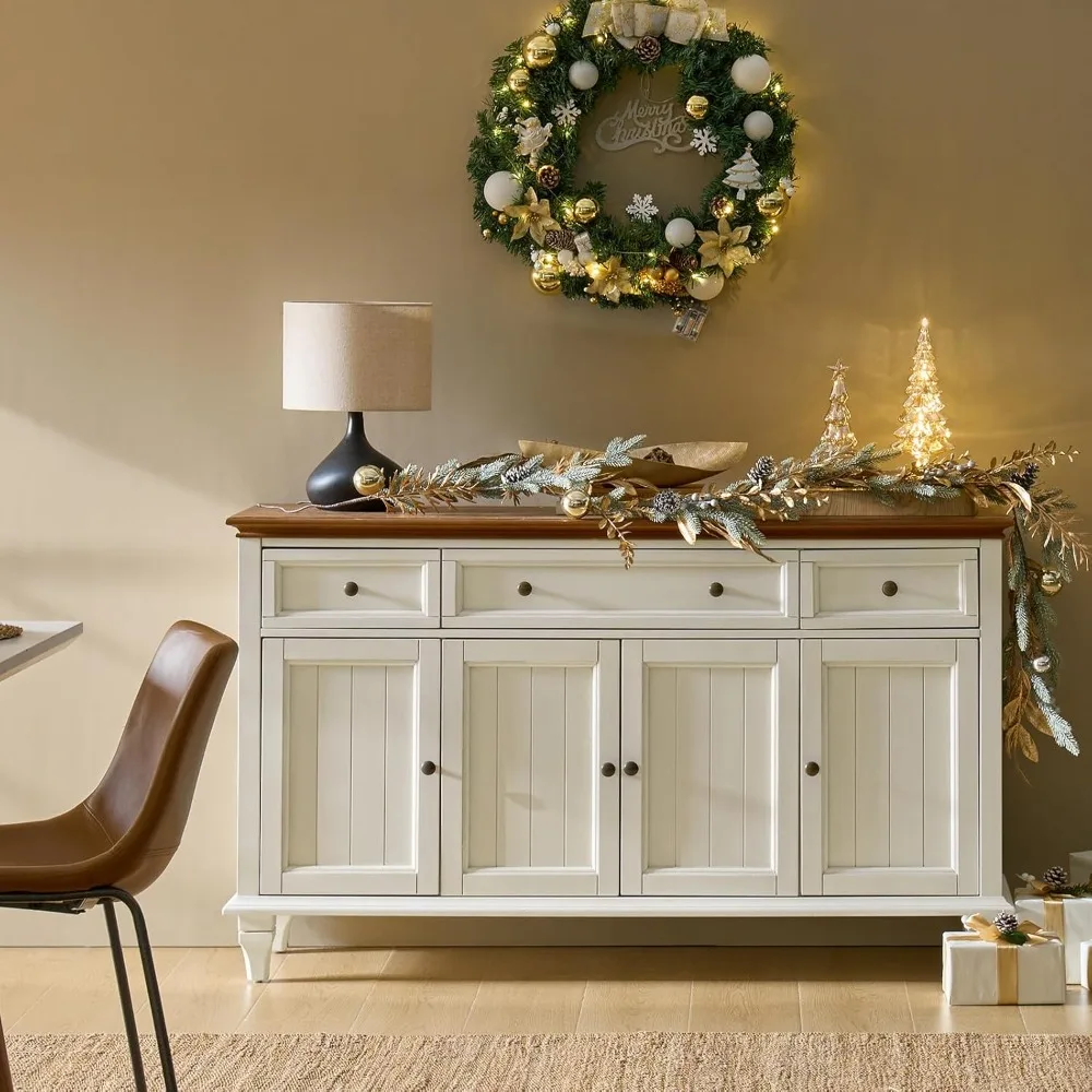 

Modern Farmhouse Sideboard with Chic Channel Tufting, 58" Kitchen Buffet Cabinet - 4 Gold Metal Handles & Chic, Customized