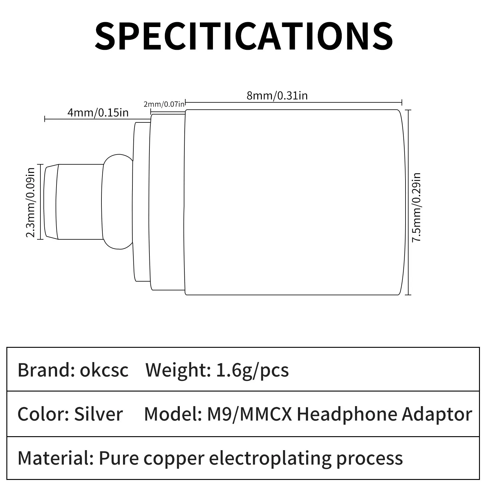 OKCSC Earphone Adater MMCX Female to SONY M7 Male Connecter for SONY IER-M7/IER-M9/IER-Z1R/XBA-300AP/XBA-N3BP/XBA-Z5/XBA-N1AP