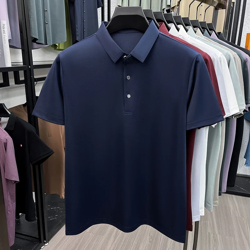 Men's Fashion Mulberry Silk Polo Shirt Soft Silky Touch Fabric Short Sleeve For Business And Daily Use
