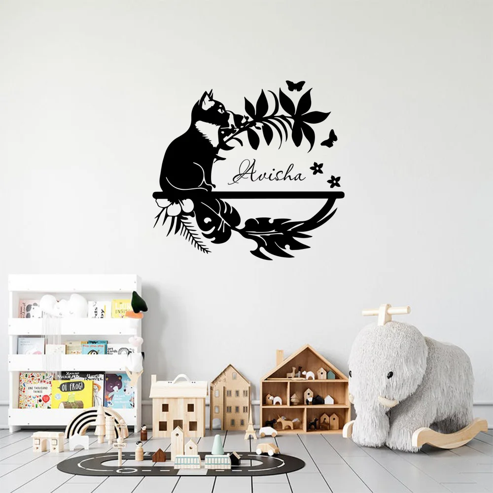1PC Fashion Cat Customizable Text Art Sticker Waterproof Wall Stickers Study Room Decal Creative Stickers