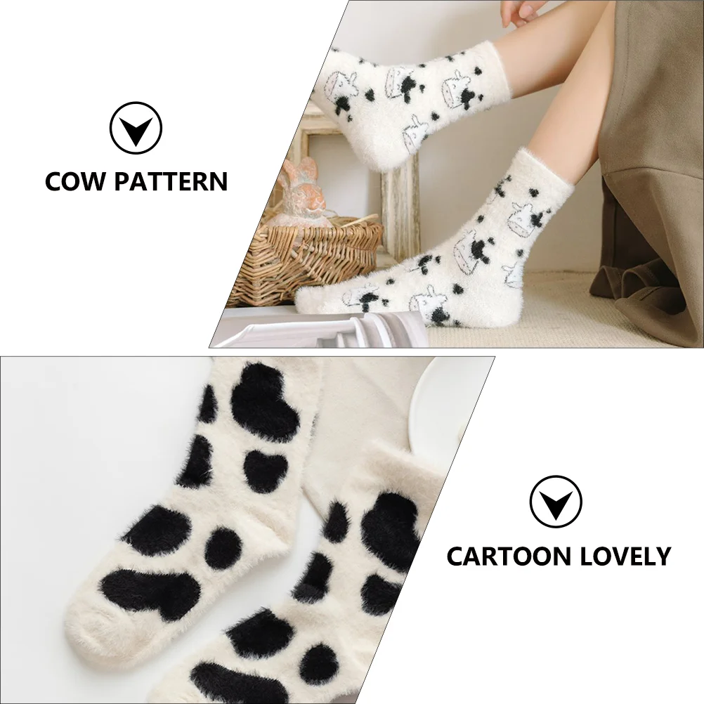 2 pares de meias de vaca de inverno femininas novidade tripulação algodão estampa camisa vacas de desenho animado