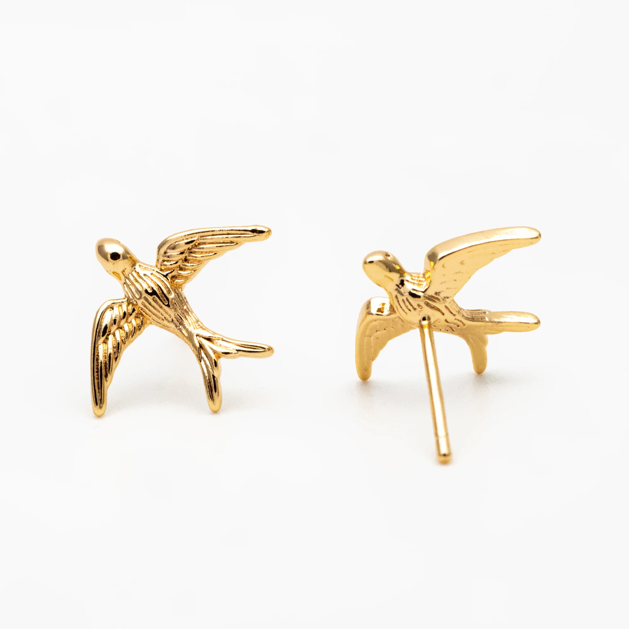 

10pcs Gold Swallow Earrings 12x15mm, Gold Plated Brass Bird Stud Earrings (GB-4044)