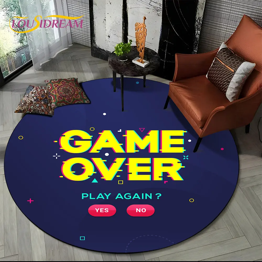 3D Game Over Cartoon Game Gamer  Round Area Rug,Carpet for Living Room Children's Bedroom Sofa Playroom Decor,Non-slip Floor Mat