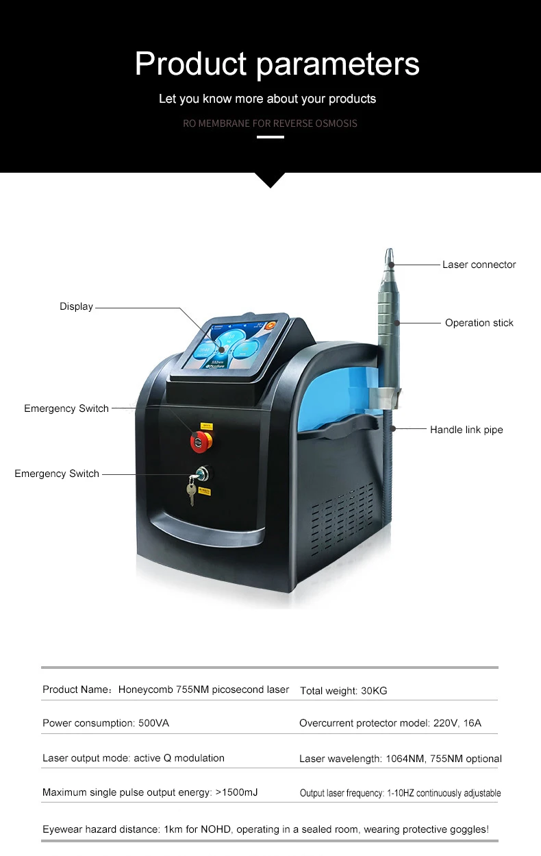 La más nueva máquina de belleza para eliminación de tatuajes, láser portátil Pico 755 1064 532nm, máquina de belleza para rejuvenecimiento de la piel con picosegundo y colmena