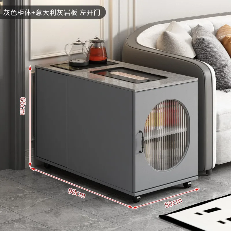 [خالية من الخدوش] خزانة جانبية للأريكة الفاخرة الخفيفة، وغرفة معيشة متحركة، وطاولة قهوة صغيرة متنقلة بسيطة وحديثة بحافة بلاطة صخرية