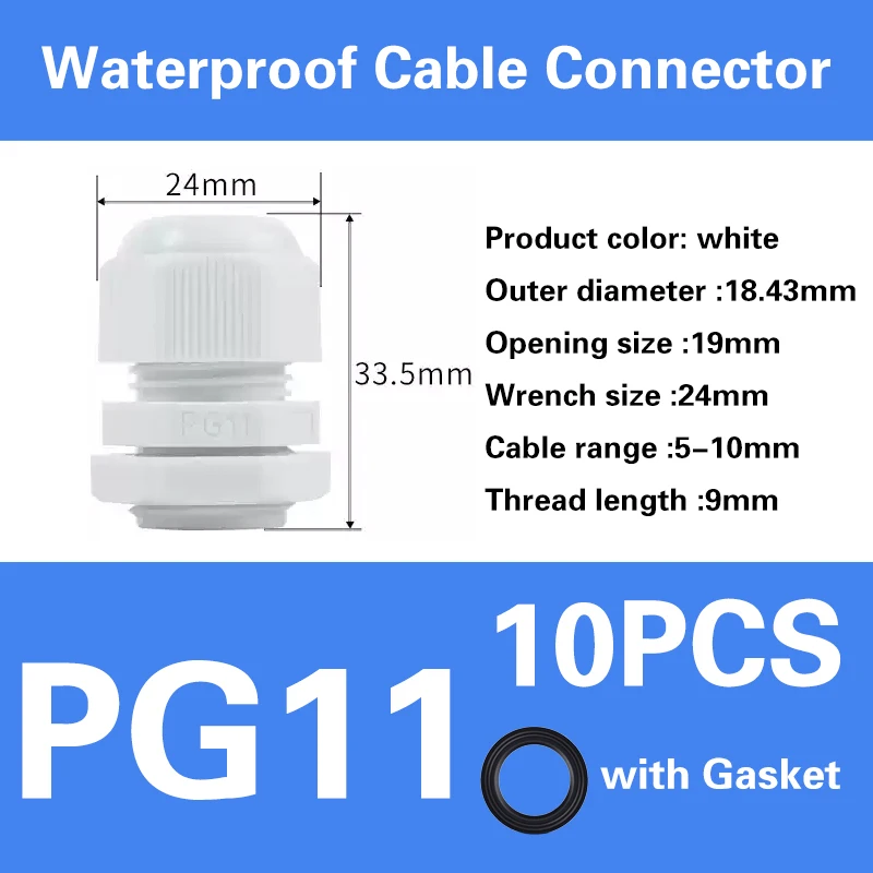 Wasserdichte Kabelverschraubung der PG-Serie, Kabeleinführung, IP68, weiß, schwarz, Nylon-Kunststoff-Stecker, PG7/9/11/16, PG19/21/36/63, PG21/24/25/29