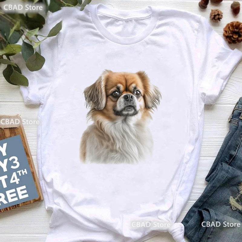 

The Adorable Tibetan Spaniel Animal Print T Shirt Women'S Clothing Kawaii Dog Lover Tshirt Femme Harajuku Shirt Summer Tops Tee