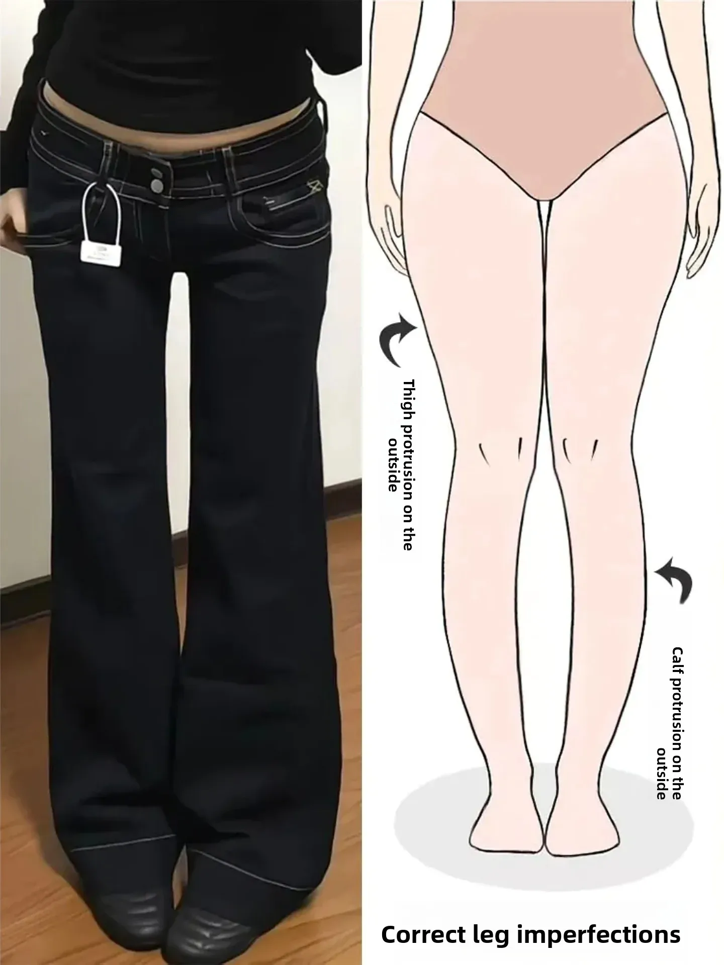 

Low Waist Bell Bottom Jeans Women's American Retro Style Loose Fit Straight Leg Long Pants for Pear Shaped Body High Street S...