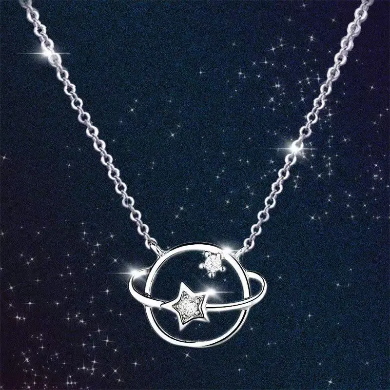 925 Sterling Silver Asteroid Necklace for Women Collar Chain Girl's Luxury Fashion Jewelry Accessories Gift