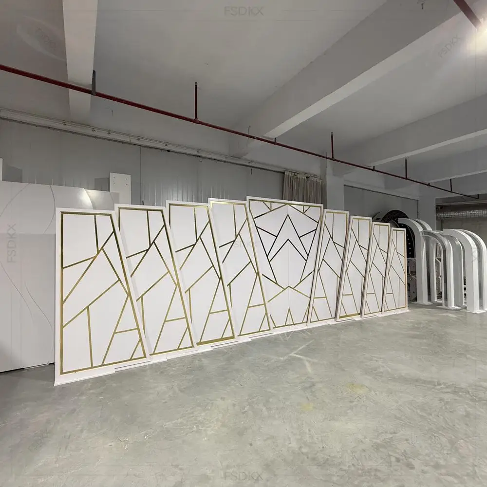 

FSDKX Customized Acrylic + PVC White and Gold Wedding Stage Backdrop Panel for Wedding Party Event Decorations