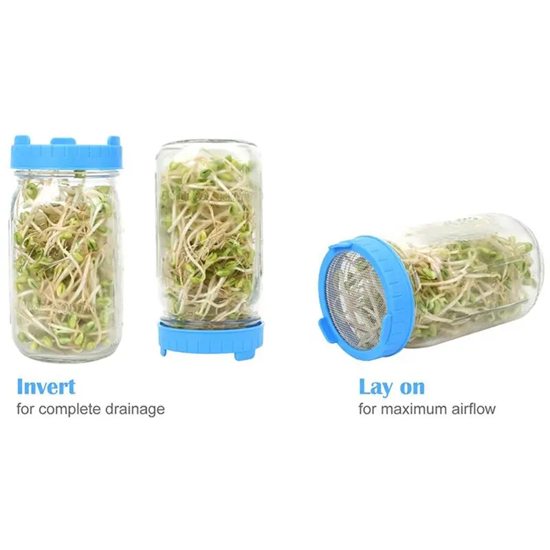 FAST-16 Pack Sprouting Lids, Plastic Sprout Lids With Stainless Steel Screen For Wide Mouth Mason Jars, Sprouter Sprout Maker
