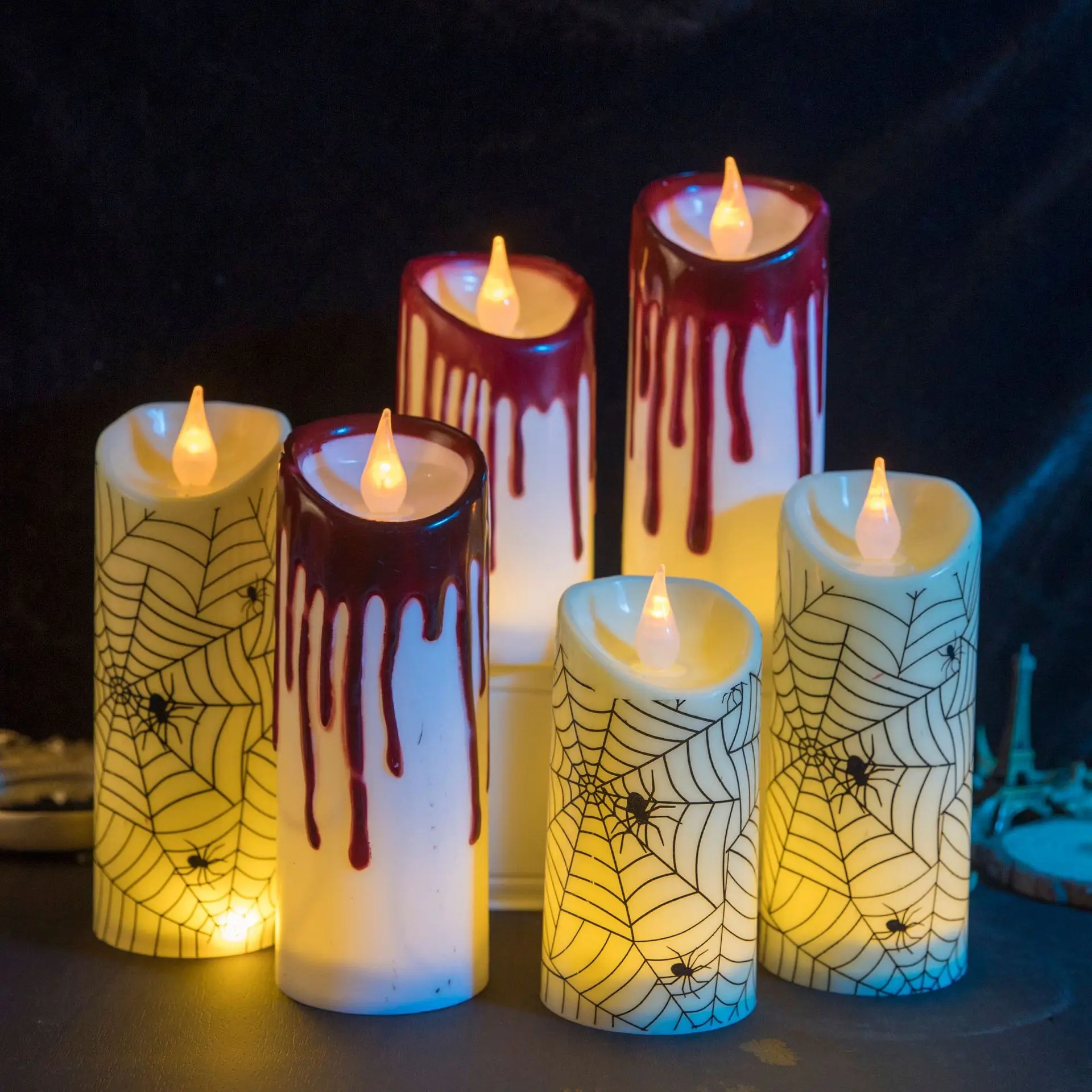 

Halloween Decoration LED Electronic Candle Lights, Simulated Blood Drop Spider Pattern Atmosphere Layout Props Halloween 2025