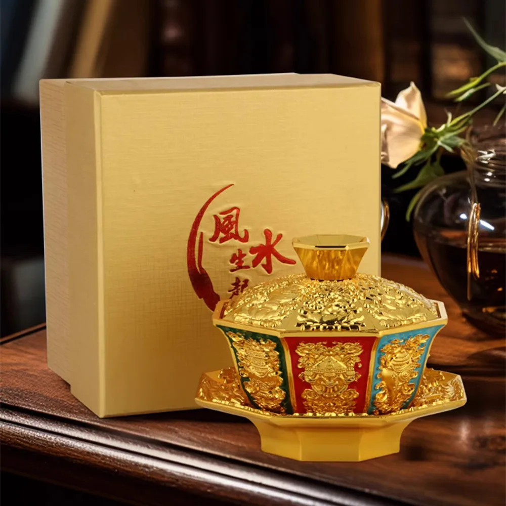 Alloy Zinc Material Delicate Exquisite Eight Auspicious Symbol Dragon Pattern Decorate Putting Ornaments Cups