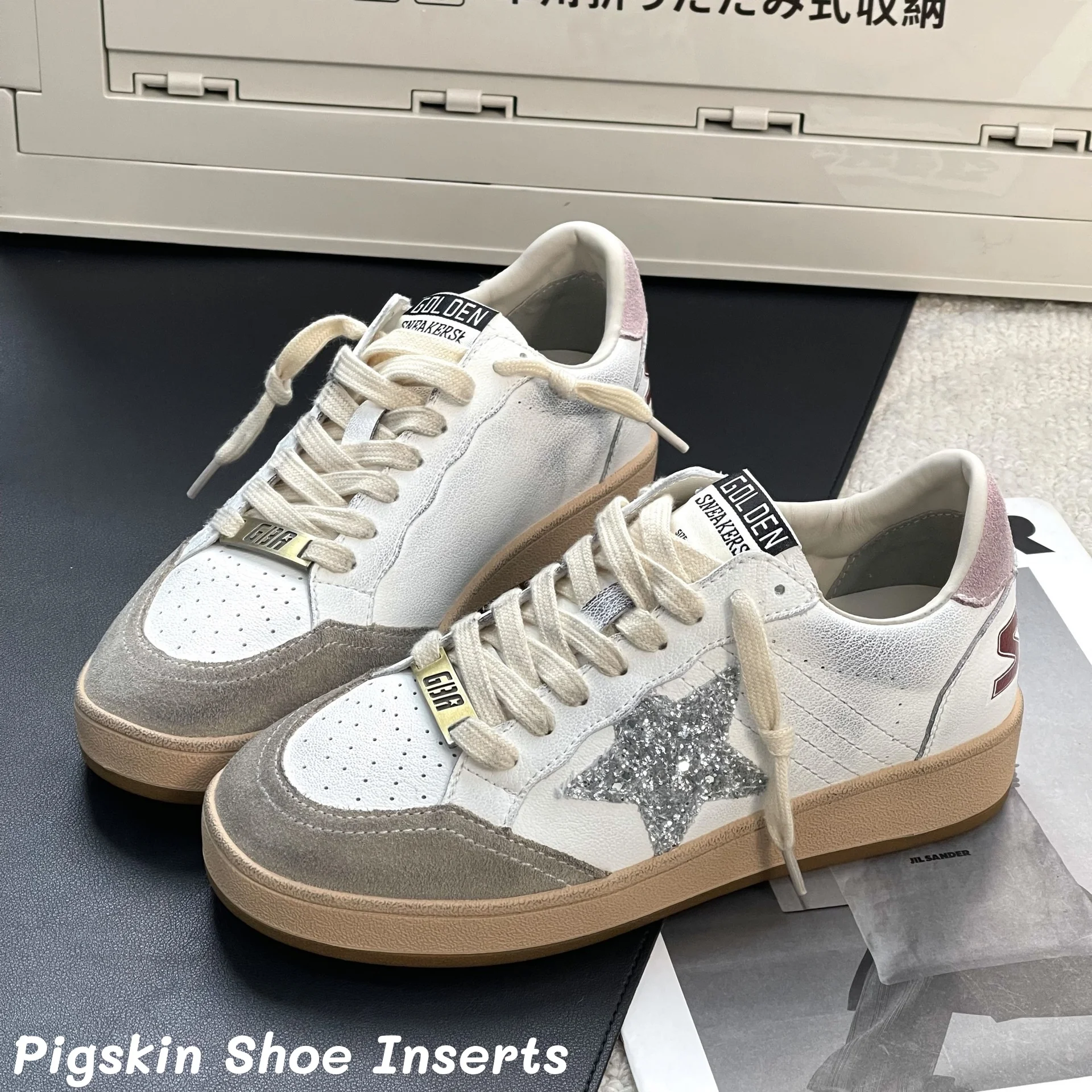 Casual Leather Pigskin Star Shoes Patchwork Color Rubbed Doing Old Flat College Style Women's White Shoes