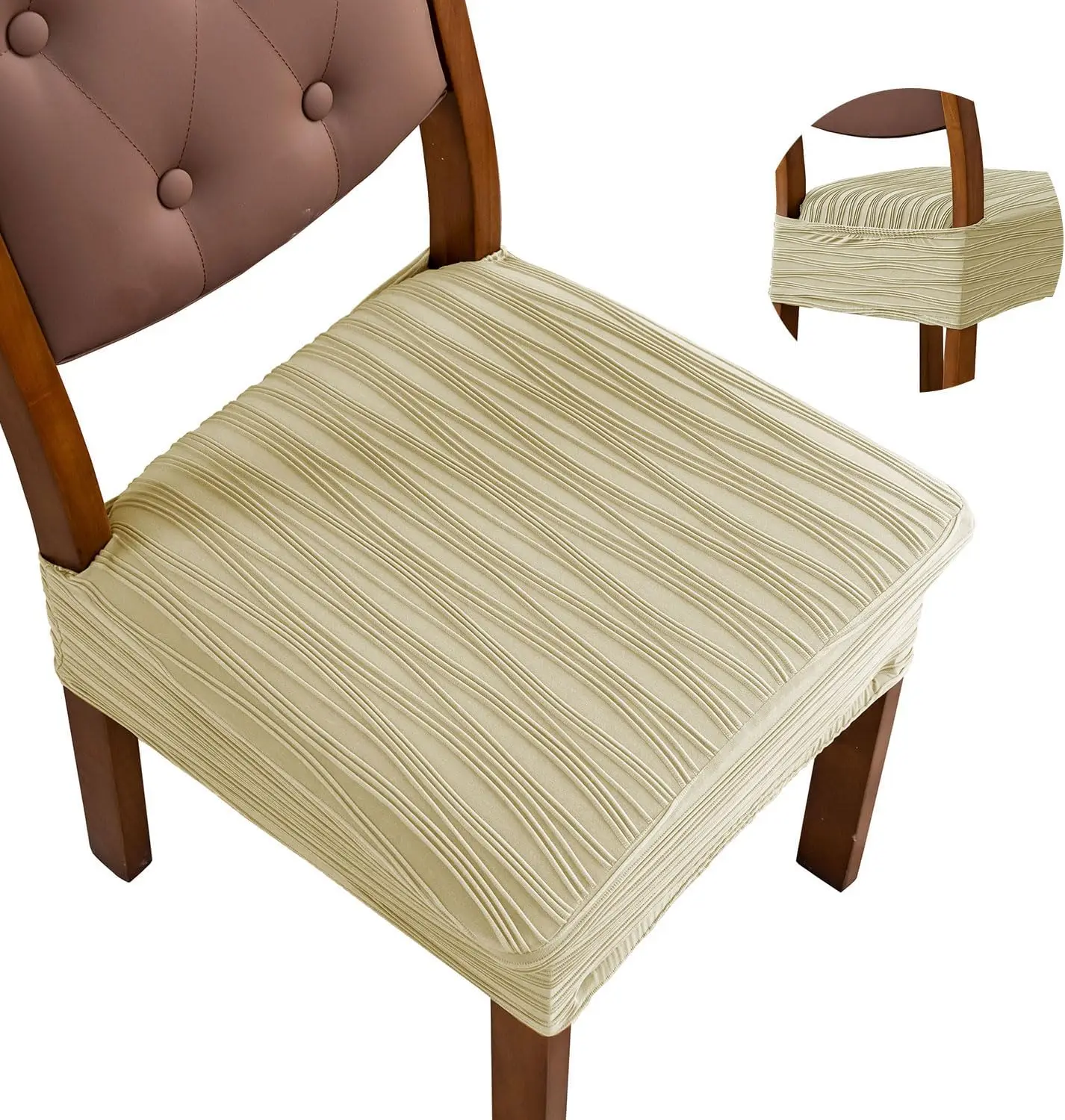 

Stretch Soft Removable Washable Seat Covers For Dining Chairs, Dining Room Seat Cover Protector (Beige, 4 Pcs)