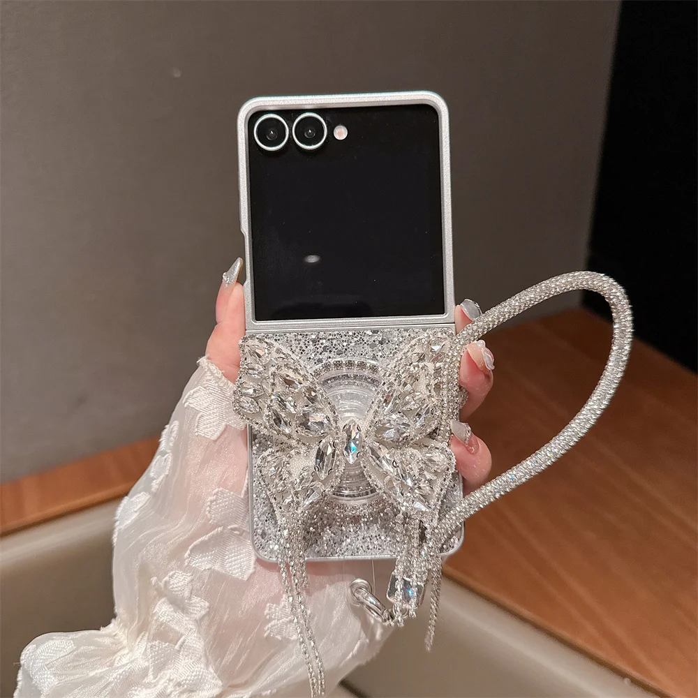 

Luxury Flash drill bow with Magsafe stand case for Samsung Galaxy Z Flip7 flip 5 Flip4 3 Flip5 cover with chain protection cover