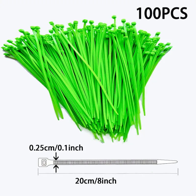 100 Pieces/Pack of Gardening Green Cable Ties, 2.5*200mm, Self-Locking Nylon Green Cable Ties, for Securing Plants and Bundling Wires