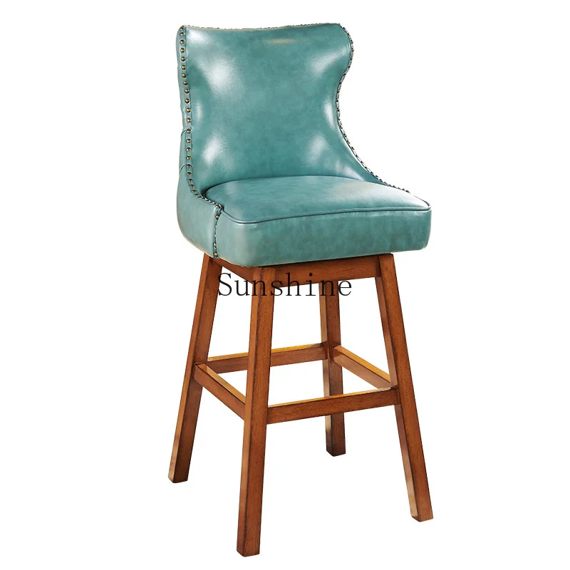 European solid wood high stool chair living room fashionable and modern rotating bar chair