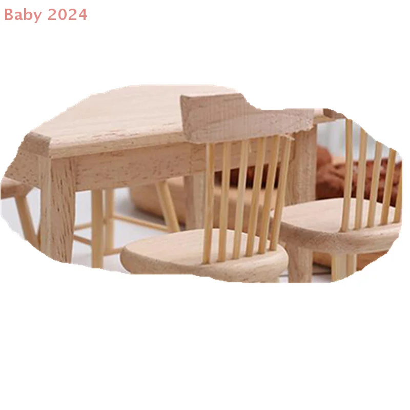 1/12 Miniatuur Poppenhuis Meubels Houten Eettafel Stoel Set Simulatie Model Speelgoed Decor