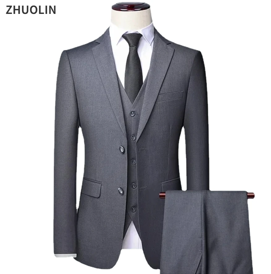 Pak Voor Mannen Bruiloft 3 Stuks 2 Sets Blazers Elegante Jassen Vest Broek Luxe Business Jassen 2024 Formele Koreaanse