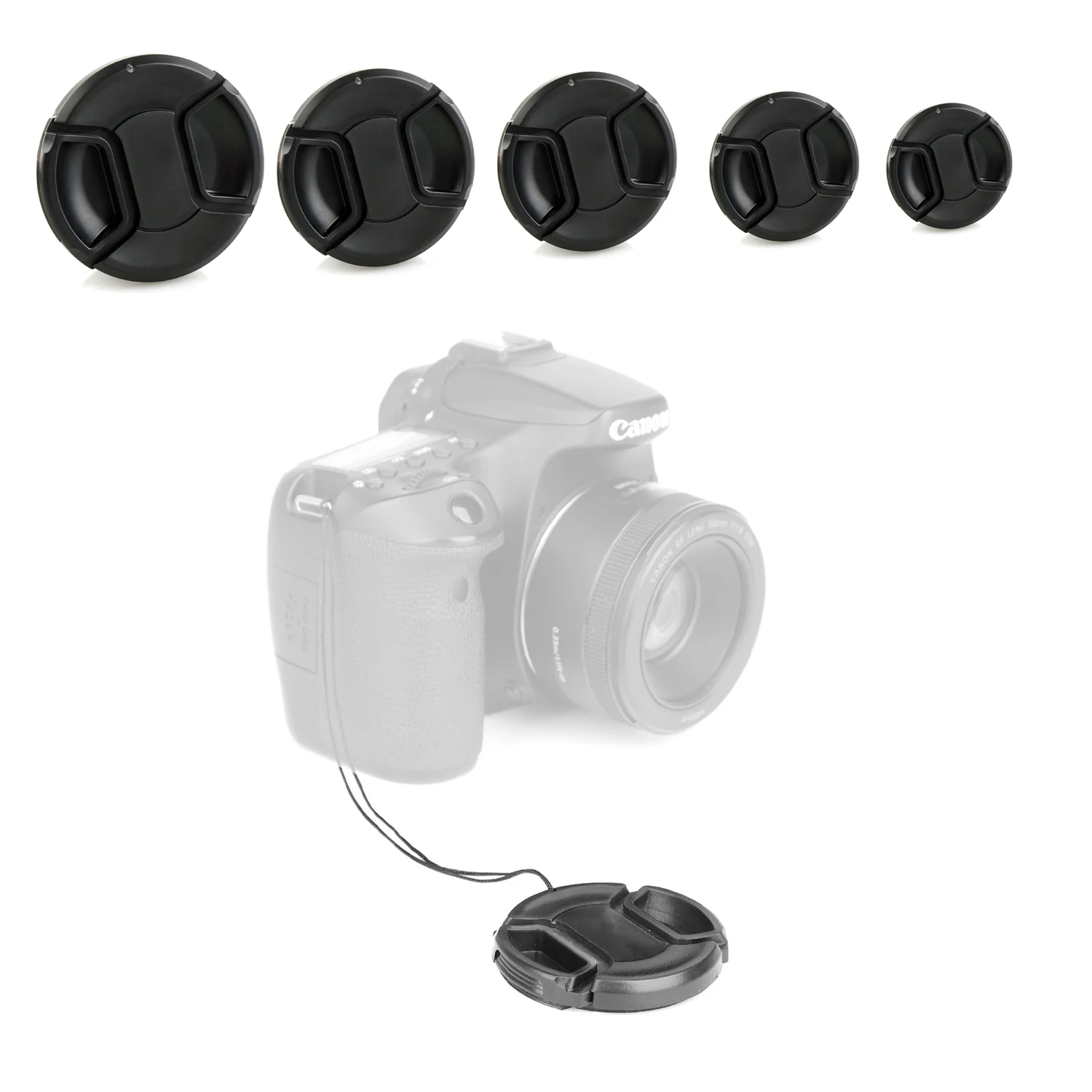 1-5 pièces Cache-objectif universel 49 52 55 58 62 67 72 77 82mm avec cordon anti-perte au choix