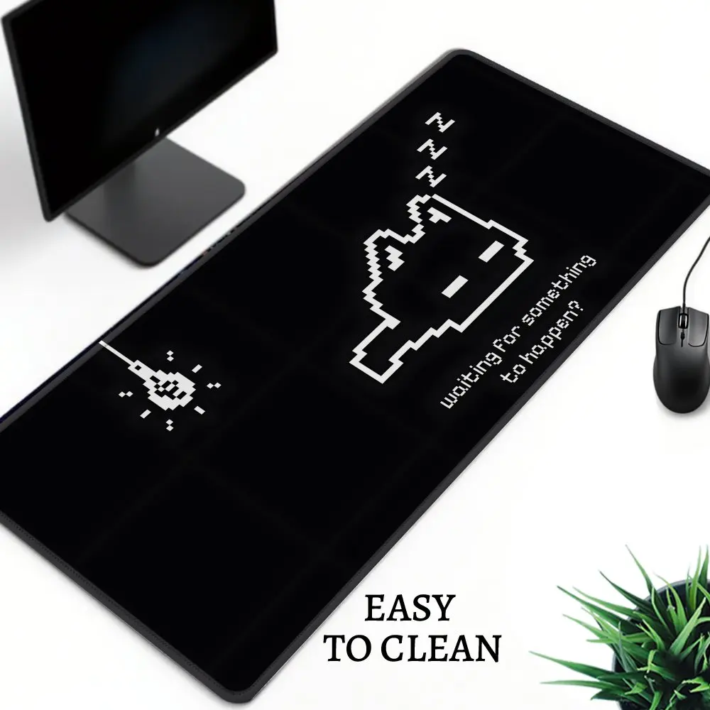 Snow Cat Anime XXL Mouse Pad, Non-Slip Large Desk Mat for Gaming PC Laptop, Black Funny 2D Flat Computer Mat, Extra Long