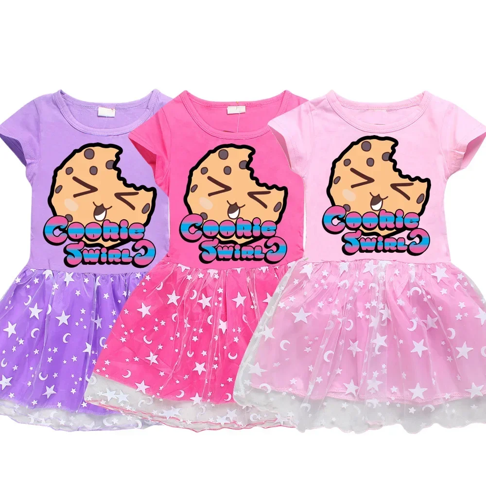 

Cookie Swirl C TShirt Gauze Patchwork Dress Summer Girl Cotton Children Girl Cartoon Fashion Party Casual Clothes Dresses1502