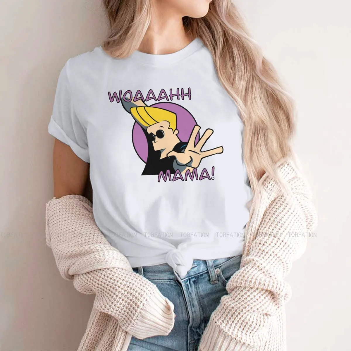 Quot Woah Mama  Hip Hop TShirt Johnny Bravo Bravo Cartoon Style Tops Casual T Shirt Girl Tee Special