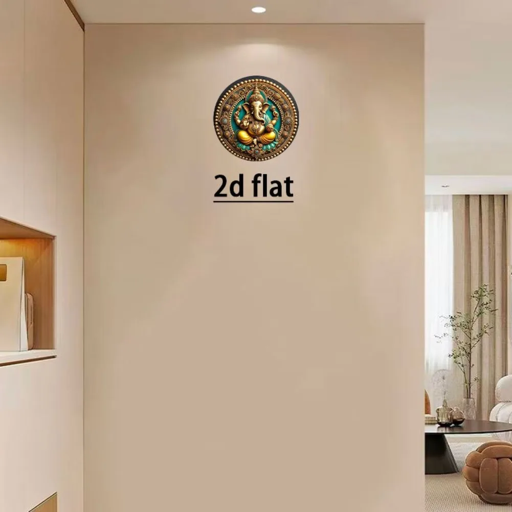 لوحة فنية جدارية معدنية مسطحة ثنائية الأبعاد، مسطحة ثنائية الأبعاد - منحوتة الإله الهندي المصنوعة يدويًا من الألومنيوم بألوان نابضة بالحياة وأنماط معقدة