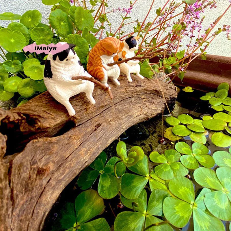 M-1pc Resin Fish Tank Fishing Cat Hanging Creative Landscape Home Office Ornaments Fishing Fun Mini Decorative Micro-Landscape