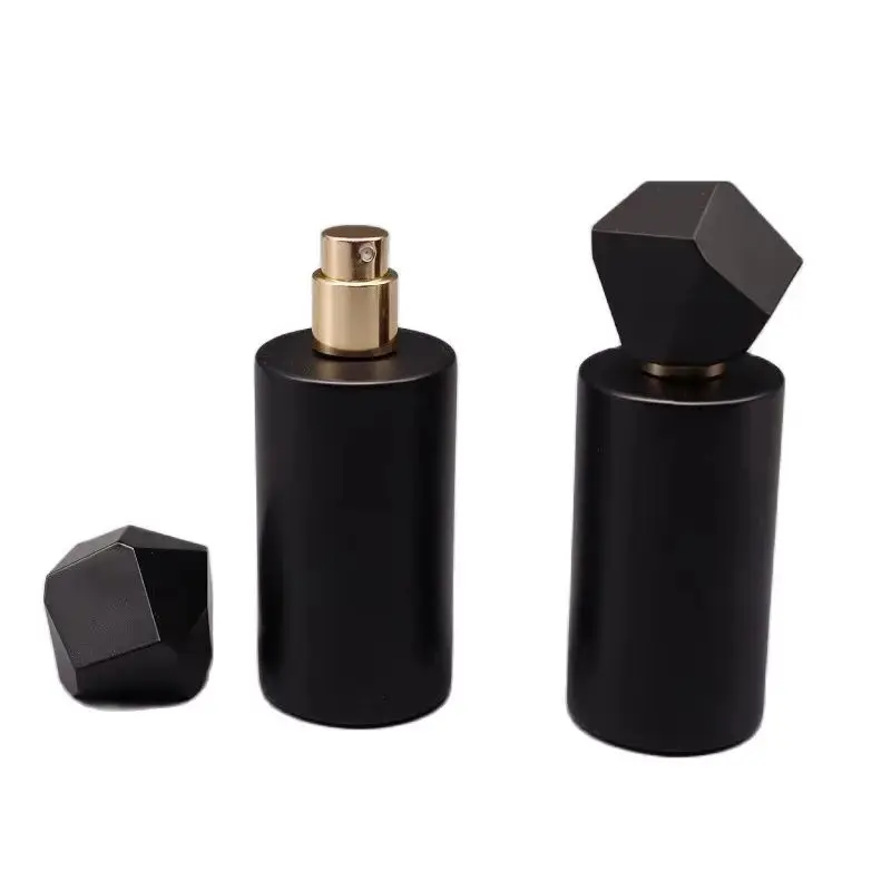 

10Pcs Matte Black Glass Perfume Bottle 50ml Cylinder Cosmetic Packaging Travel Refillable Bottle Screw Lid Mist Spray Bottles