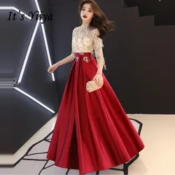 It's YiiYa Evening Dress Champagne Burgundy Patchwork A-line Plus size Illusion Tassel Zipper Floor-length Party Dresses E096