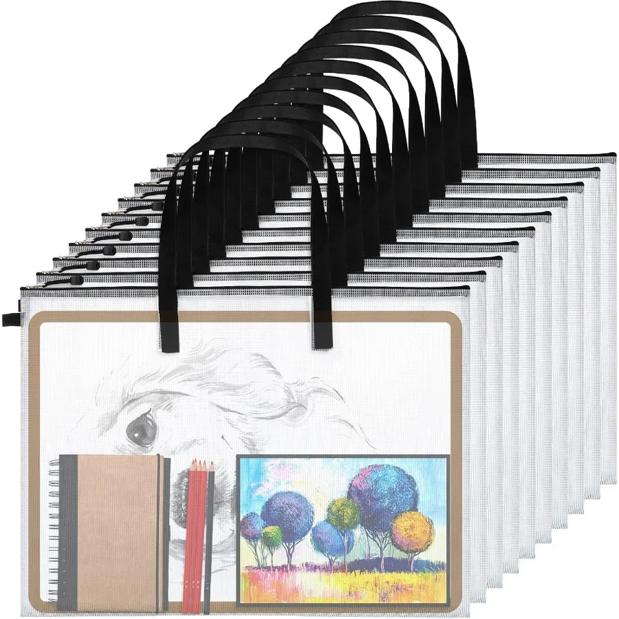 กระเป๋าใส่ผลงานศิลปะกันน้ำ 10 ชิ้นพร้อมซิปและหูหิ้วสำหรับจัดเก็บโปสเตอร์ งานศิลปะ กระดานข่าว แผนภูมิ และการสอน