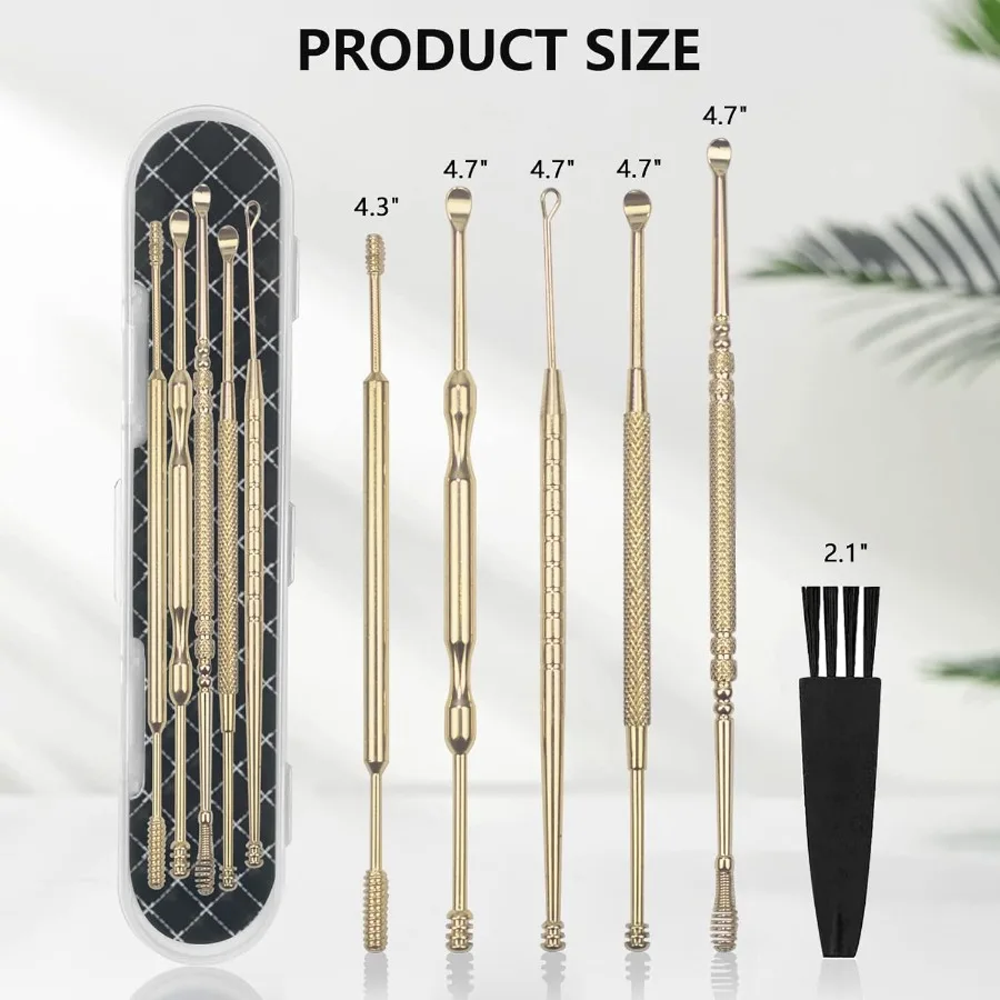 6 Pcs Extended Ear Wax Removal KitProfessional Double-Headed Ear Pick Earwax Removal Tools 316L Stainless Steel Ear Cleaner Cur