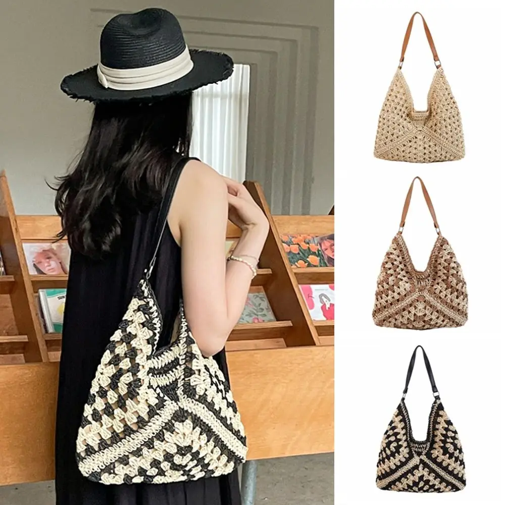 جديد الصيف القش حقيبة كروشيه عطلة الشاطئ نسج حقيبة كتف الترفيه حقائب اليد النسائية عادية السيدات/الفتيات