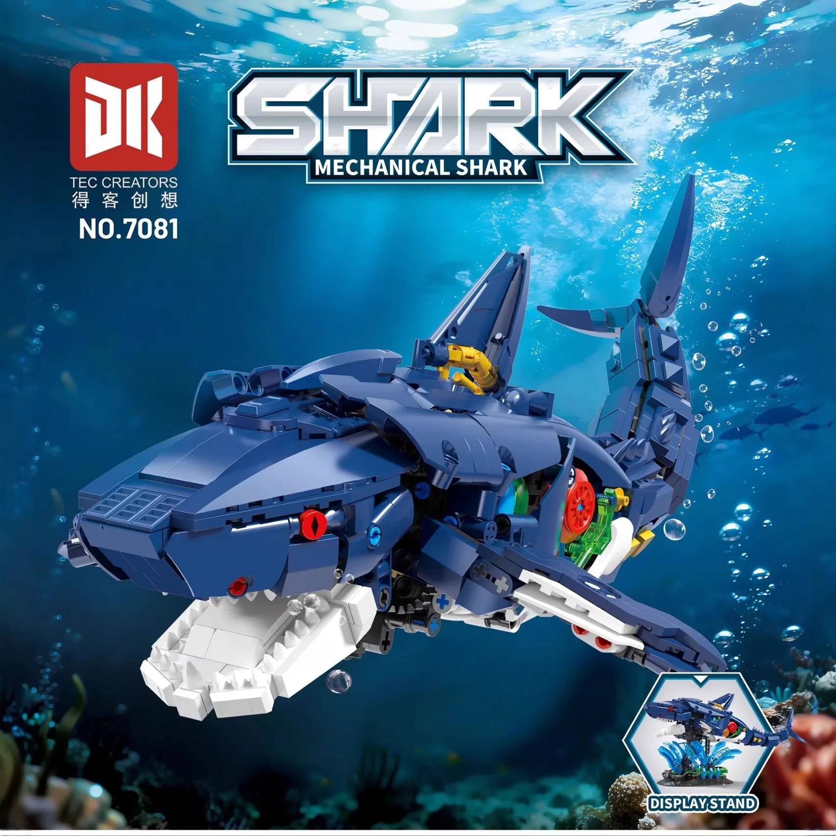 

Механическая акула с подставкой, набор строительных блоков из 1092 деталей, модель кибер-морского животного, подвижная сборная игрушка, декор для стола, подарок для мальчика DK7081