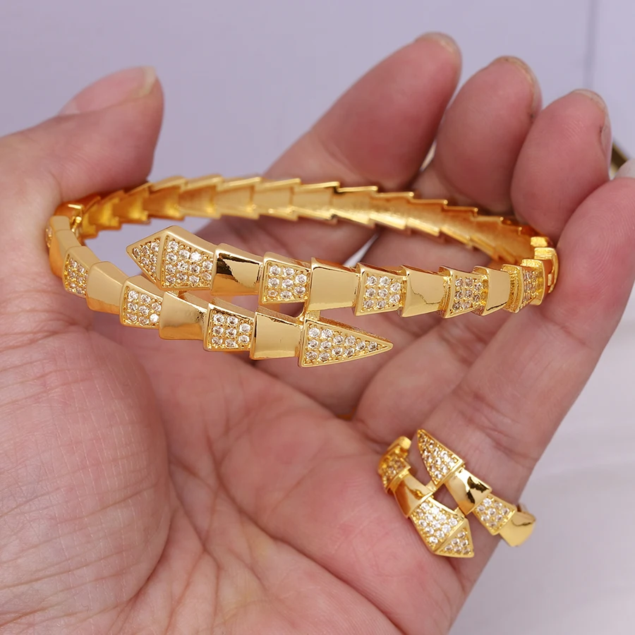 Middle East border Fashion Open Snake Bone Bangles Set Dubai Western Palace Vintage Wedding Ring Bracelet