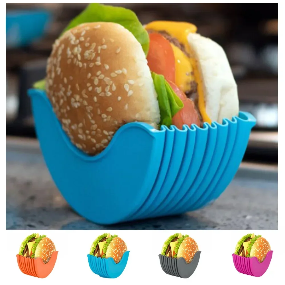 

Burger Holders Reusable Anti-dirty Hands Silica Gel Sandwiches Holder Box Beef Press Patty Melt Hamburger Bun Shell Kitchen Tool