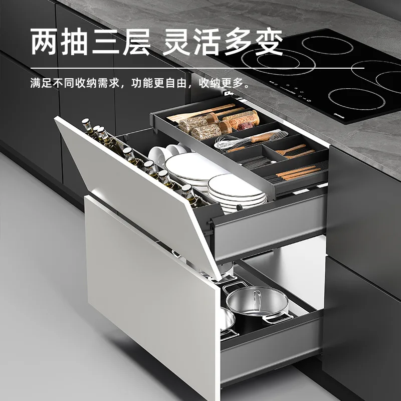 The kitchen can easily pull basket, cabinet is inclined to pull dishes and dishes at will, and the three-layer