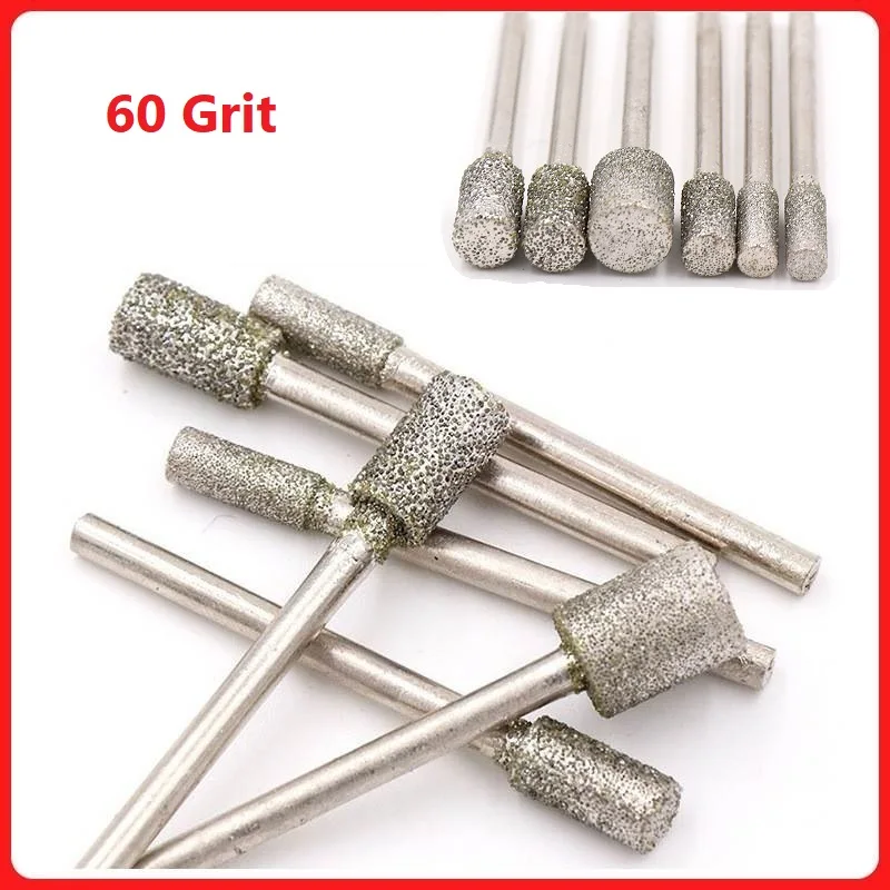 

Cylindrical Diamond Grinding Head 3mm Shank Burr Grinding Bit 60 Grit Stone Jade Carving Engraving Drill Bit Rotary Tools